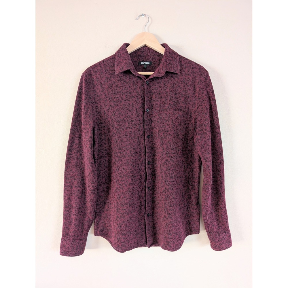 Express Burgundy‎ Floral Long Sleeve Button Up Shirt Witchy Whimsigoth Grunge S